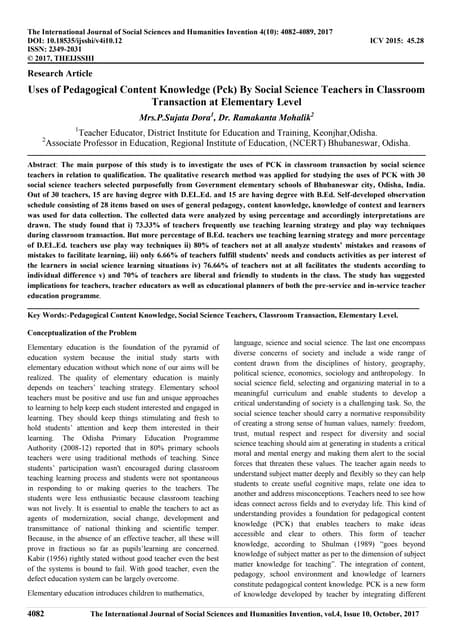 Use of pck by social science teachers