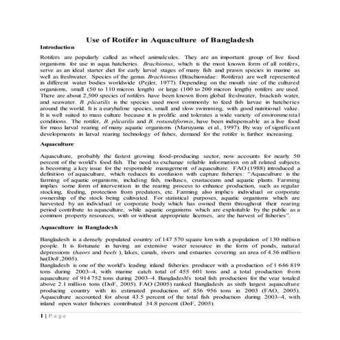 Use of rotifer in aquaculture of bangladesh
