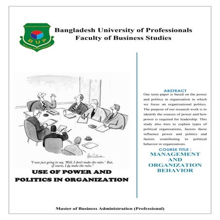Use power and politics in organization | PDF