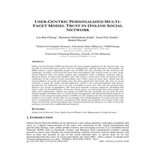 User centric personalized multifacet model trust in online social network
