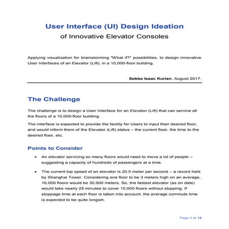 User Interface (UI) Design Ideation of Innovative Elevator Consoles