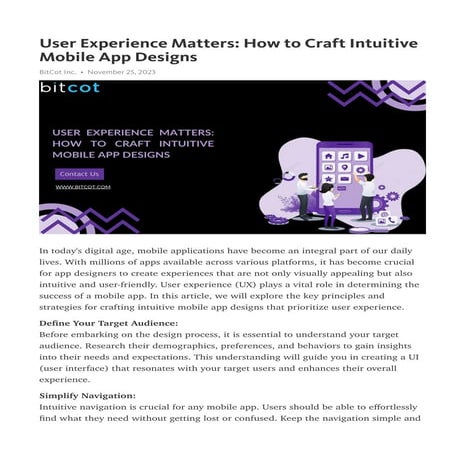 User Experience Matters How to Craft Intuitive Mobile App Designs