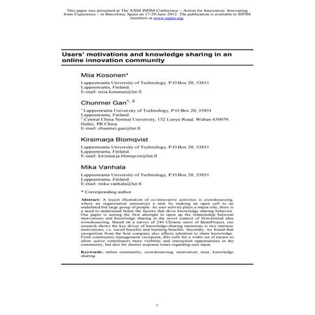 User motivation in crowdsourcing