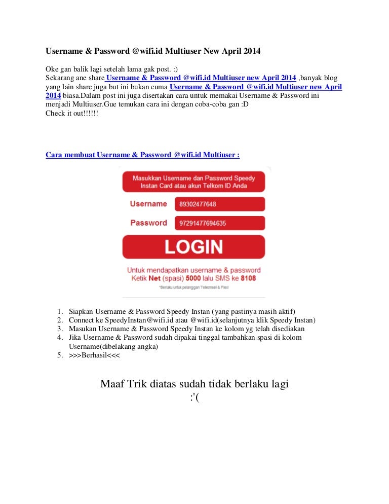 Username Dan Password Speedy Wifi Id Terbaru