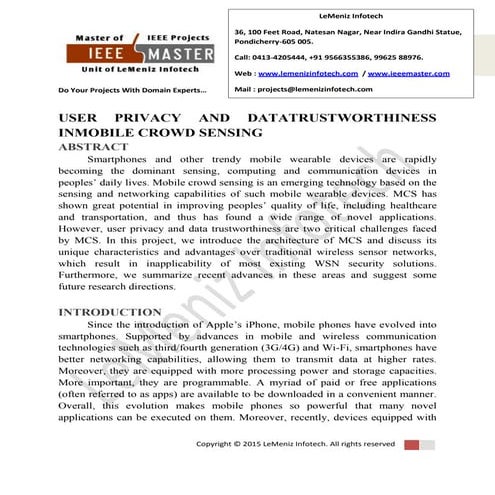 User privacy and data trustworthiness in mobile crowd sensing