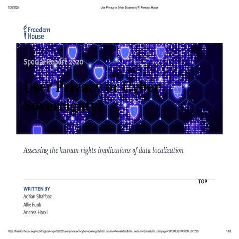 User Privacy or Cyber Sovereignty Freedom House Special Report 2020