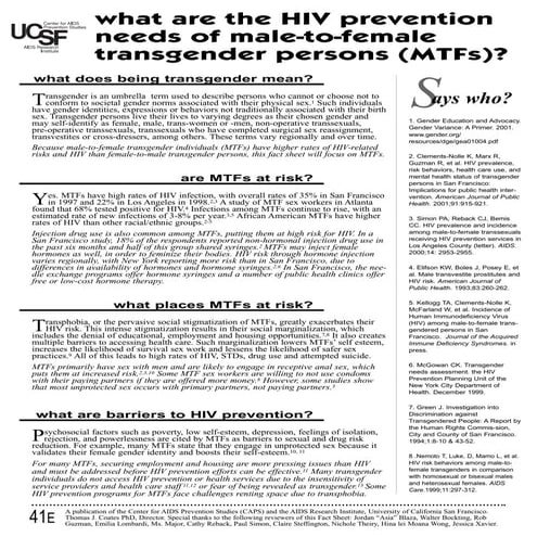 What are the HIV prevention needs of male-to-female transgender persons ?