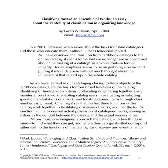 Classifying toward an Ensemble of Works: an essay on the centrality of classi...