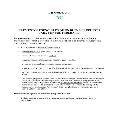 Elementos Esenciales de un Buena Propuesta por Margaret Krome, Michael Fields...