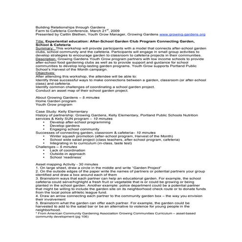 Building Relationships Through School Gardens Presentation Outline by Caitlin...