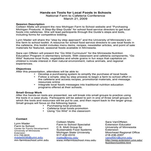 Hands on Tools for Local Food in Schools