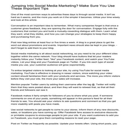 Jumping Into Social Media Marketing? Make Sure You Use These Important Tips