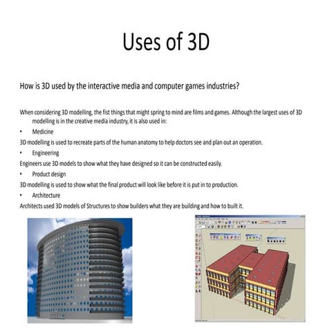 Uses of 3 d