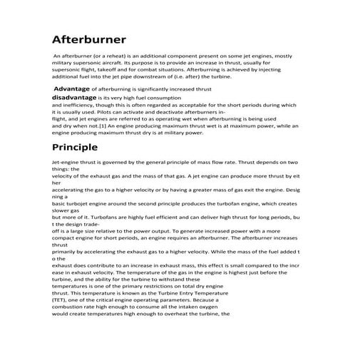 Uses of  afterburner