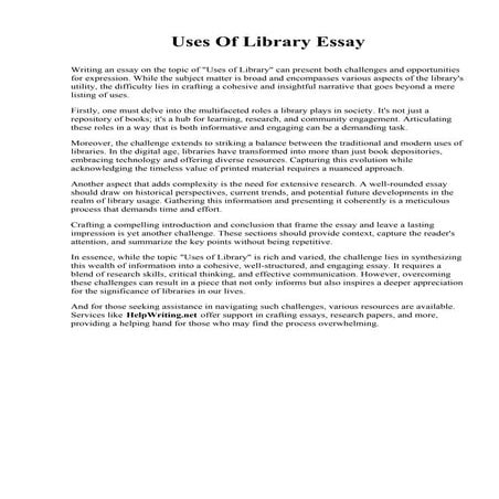 Uses Of Library Essay.pdf | Homework and Study | Education