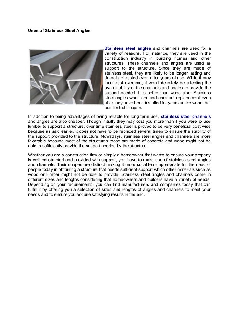 Uses of stainless steel angles