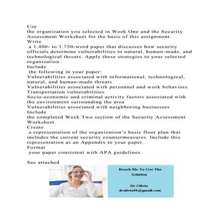 Use the organization you selected in Week One and the Security Ass.docx