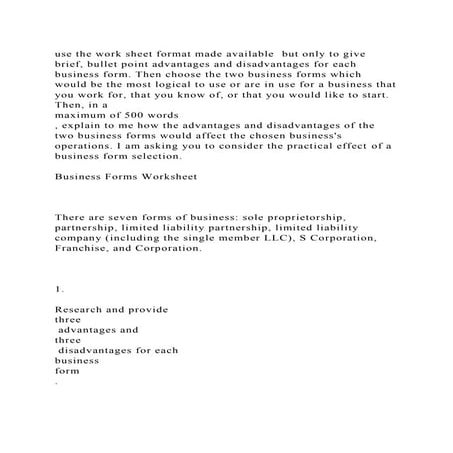 use the work sheet format made available  but only to give brief, bu.docx