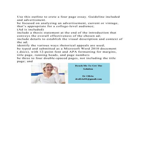 Use this outline to crete a four page essay. Guideline included and .docx