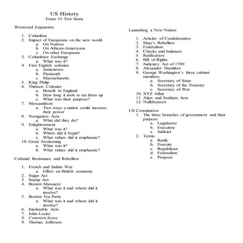 Us exam 1 study guide