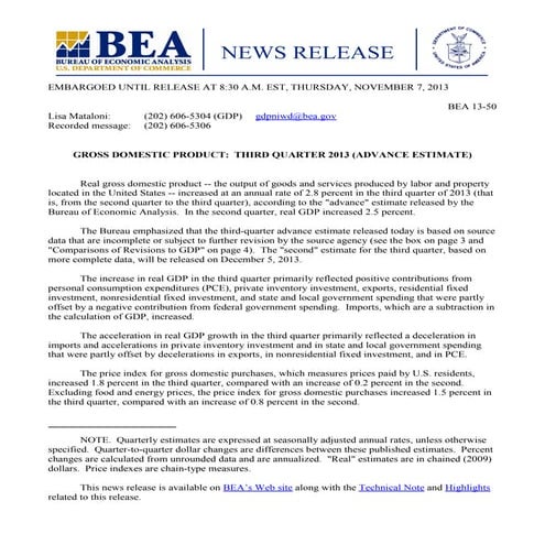 US GDP Q3 released 7th November 2013