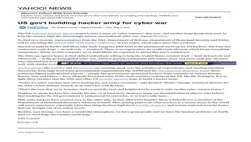 Us gov't building hacker army for cyber war   yahoo! news