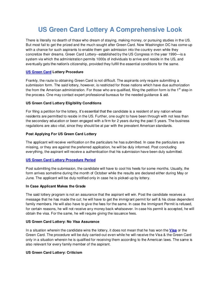 US Green Card Lottery A Comprehensive Look