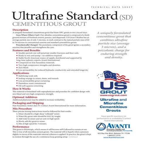 US Grout Ultrafine Cementitious Grout Type SD— Data Sheet | PDF