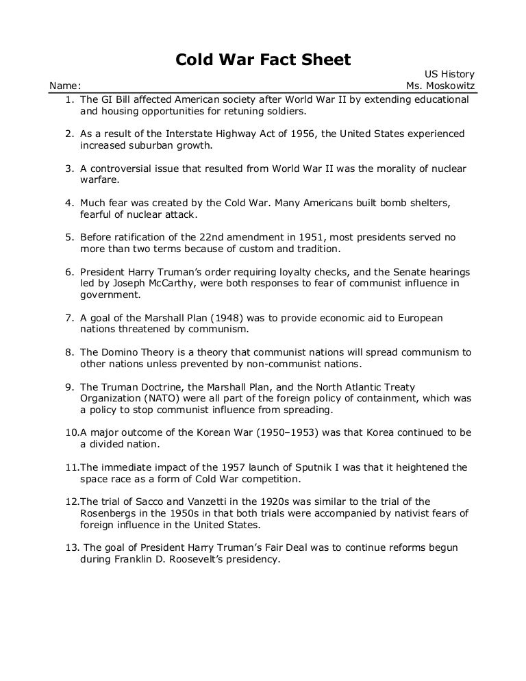 1950s cold war fact sheet