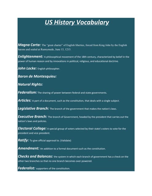 Us history vocabulary PDF Us history vocabulary PDF