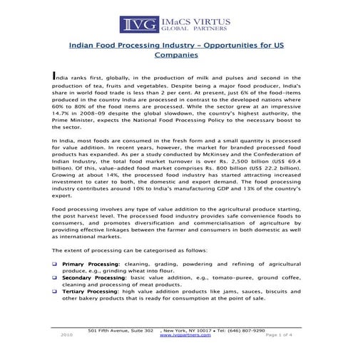 US India food processing opportunities