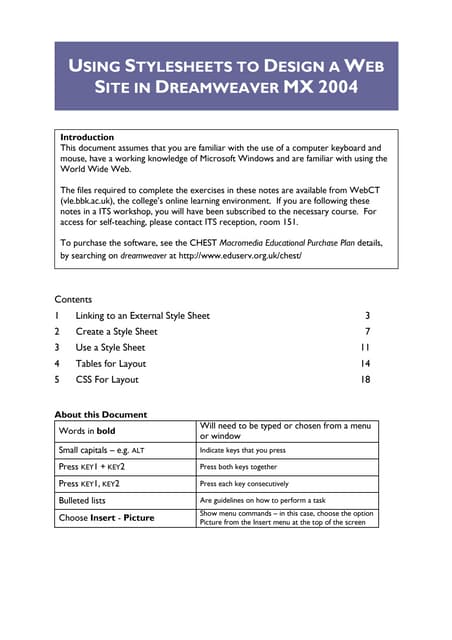 Using Stylesheets To Design A Web Site In Dreamweaver Mx 2004