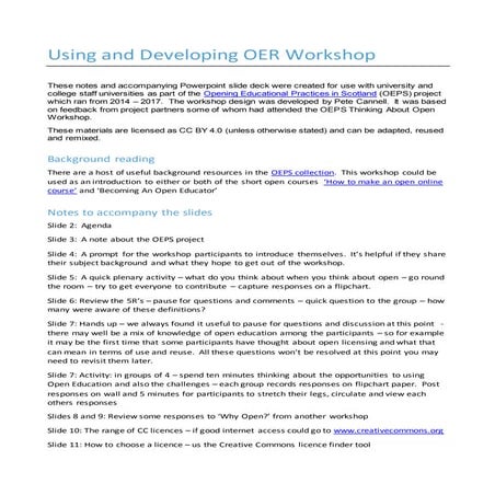 Using and developing oer workshop notes