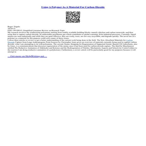 Using A Polymer As A Material For Carbon Dioxide