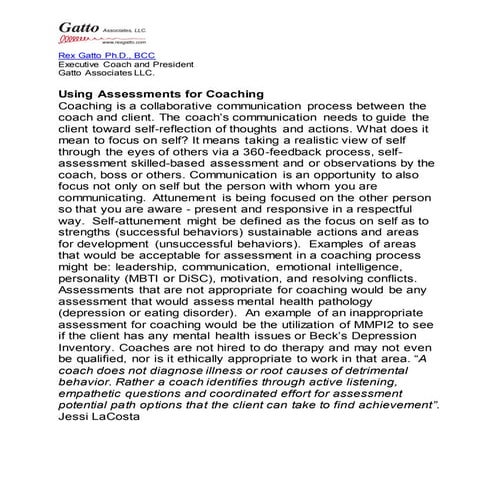 Using Assessments for Coaching