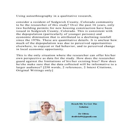 Using autoethnography in a qualitative research,consider a resid.docx