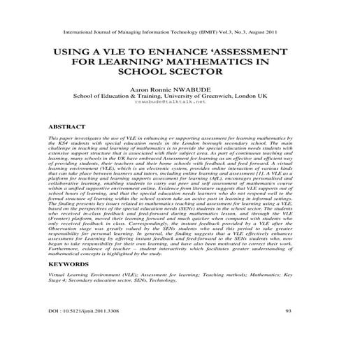 Using a VLE to Enhance Assessment for Learning Mathematics in School Scector