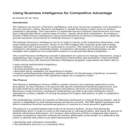 Using business intelligence for competitive advantage