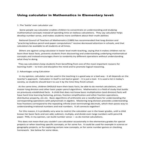 Research I (Mathematics in Elementary level)