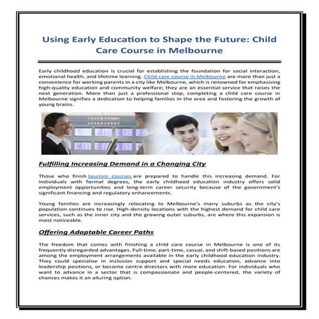 Using Early Education to Shape the Future Child Care Course in ...