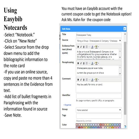 Using easbib for notecards