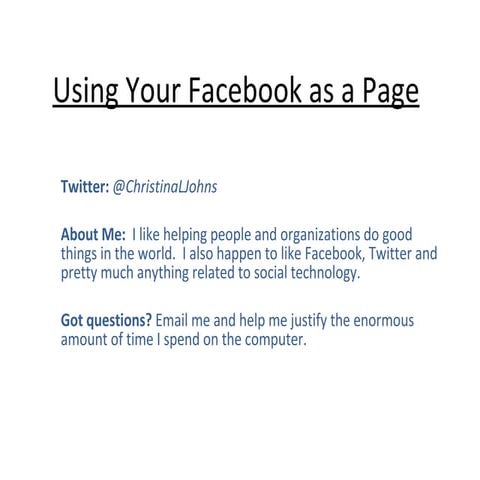 Using Facebook as a Page