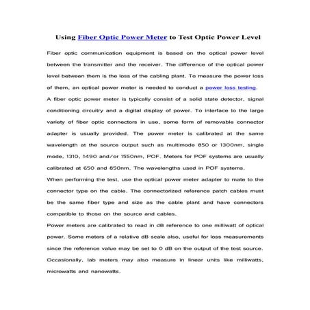 Using fiber optic power meter to test optic power