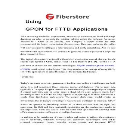 Using GPON For FTTD Applications