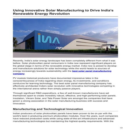 Using Innovative Solar Manufacturing to Drive India's Renewable Energy Revolu...