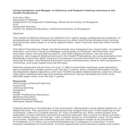 Using Instagram and Blogger to enhance and support lifelong learning in the h...