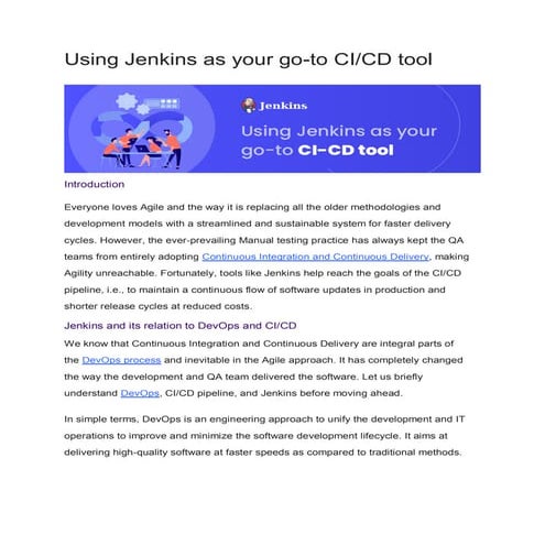 Using Jenkins as your go-to CI/CD tool
