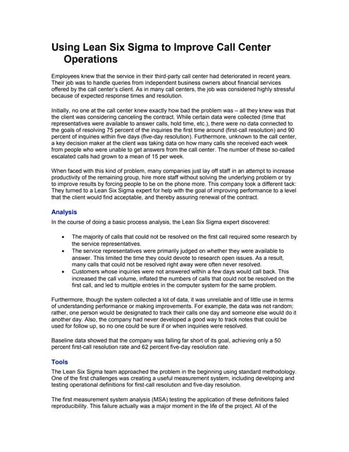 Using lean six sigma to improve call center operations