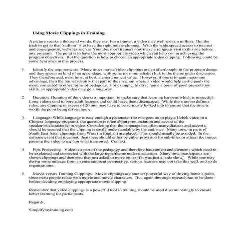 Using movie clippings in training