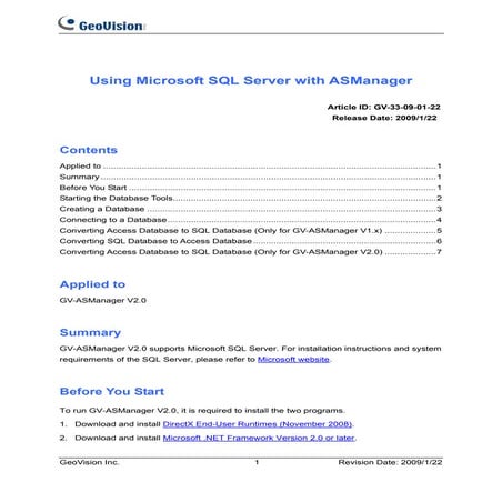 GeoVision : Access Control Solutions : Knowledge : AS Manager using MSSQL Server